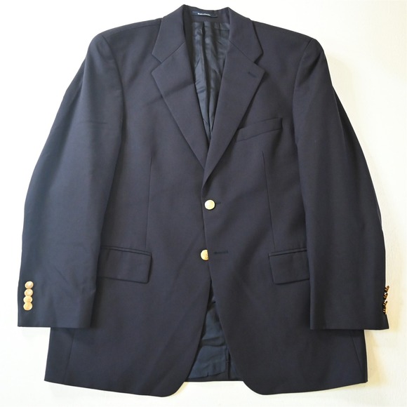 Chaps Ralph Lauren 42R Navy Gold Button 100% Wool Mens Blazer Jacket Sport Coat
